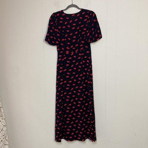 Women's Short Sleeve Maxi Sundress - A New Day Black/Red Lip Print Sz 4 - Picture 7 of 10